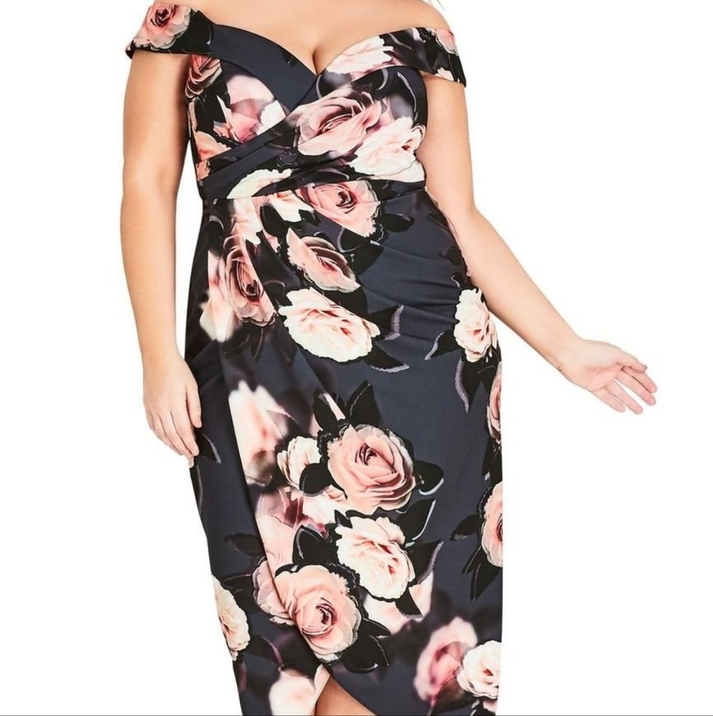 City Chic Black and Blush Floral Midi Dress
